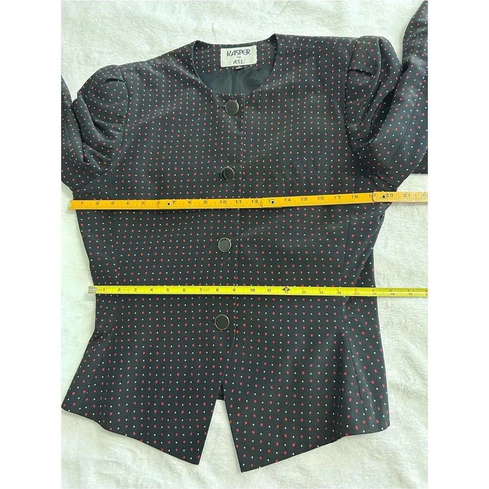 Kasper ASL Vintage Polka Dot Skirt Suit Size 14 Black Red Career Boss Lady